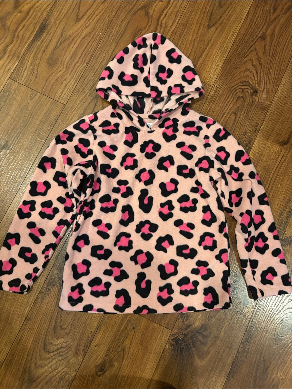 Place Pink and Black Leopard Hooded Fleece Top